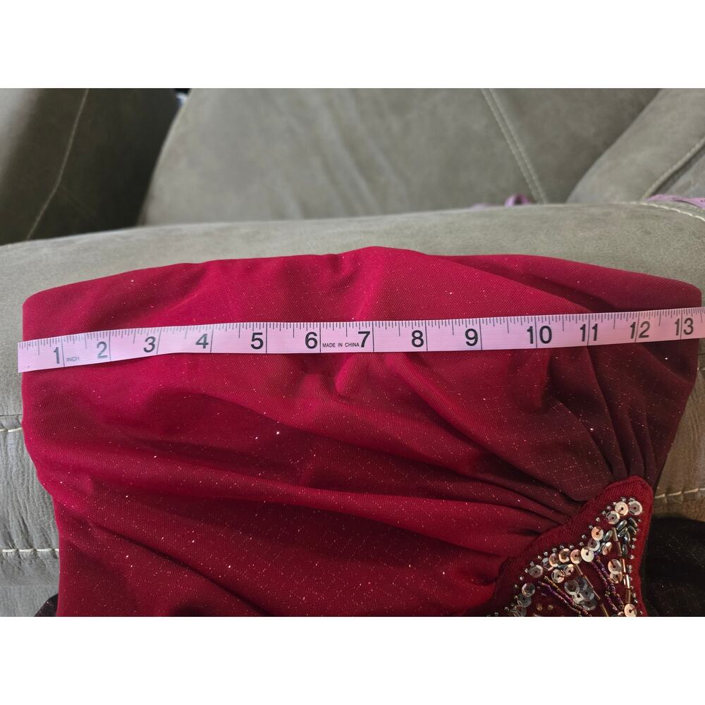 Teeze Me Red High-Low Dress Strapless Beaded Formal Prom Cocktail Evening Gown - Picture 3 of 13